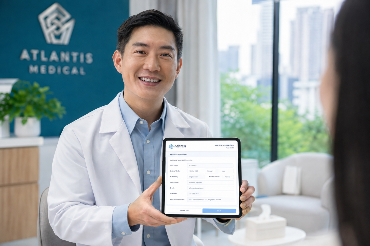 Patient comfortably completing a form on their smartphone